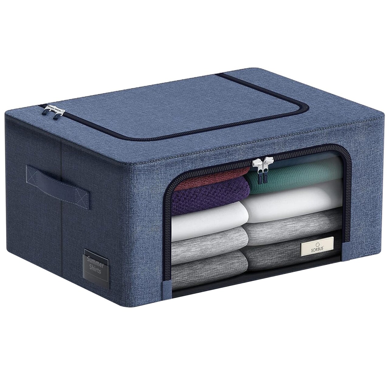 Sorbus 1 Pack Storage Bin with Metal Frame - Stackable & Foldable Bedding, Linen, and Clothes Organizer Bags with Window and Handles